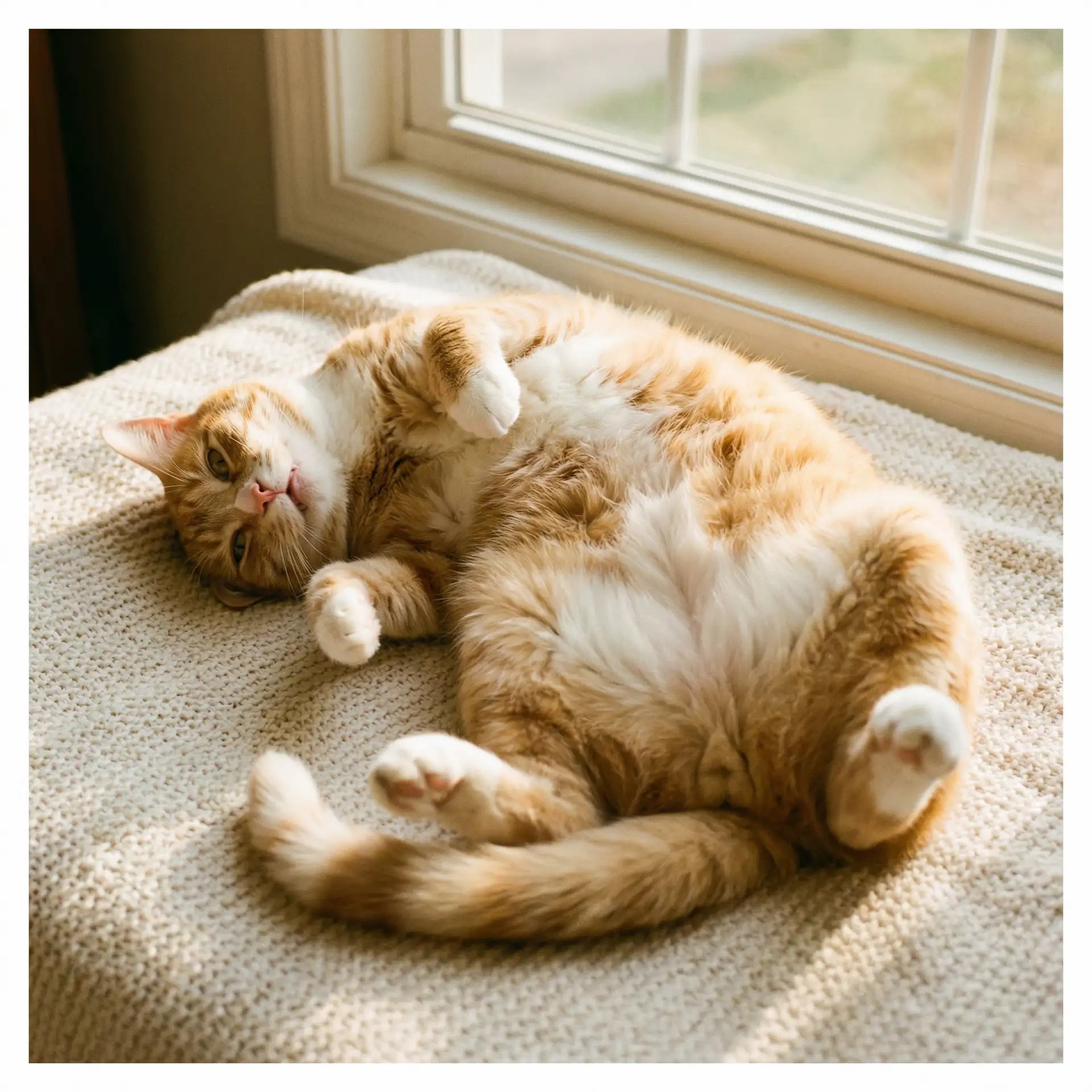 猫咪仰躺露出肚皮 - 很色的床上视频有叫